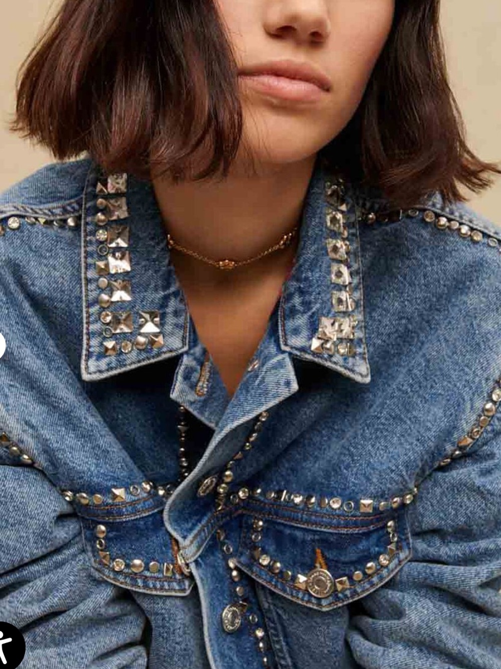 NWT Maje Bikkus Crystal Studded Embellished Denim Jacket Size 1 (oversized fit)